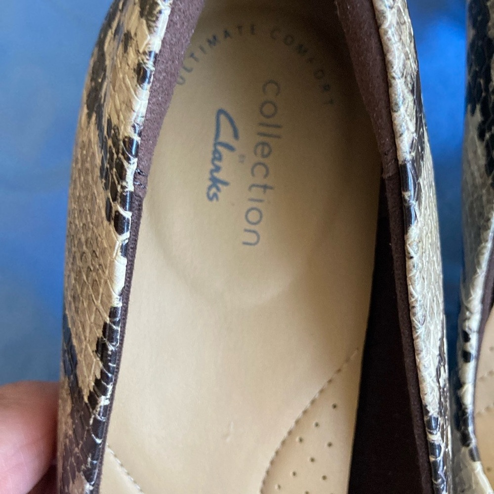Clarks Snakeskin Patterned Heels in Black and Cream - Picture 3 of 12